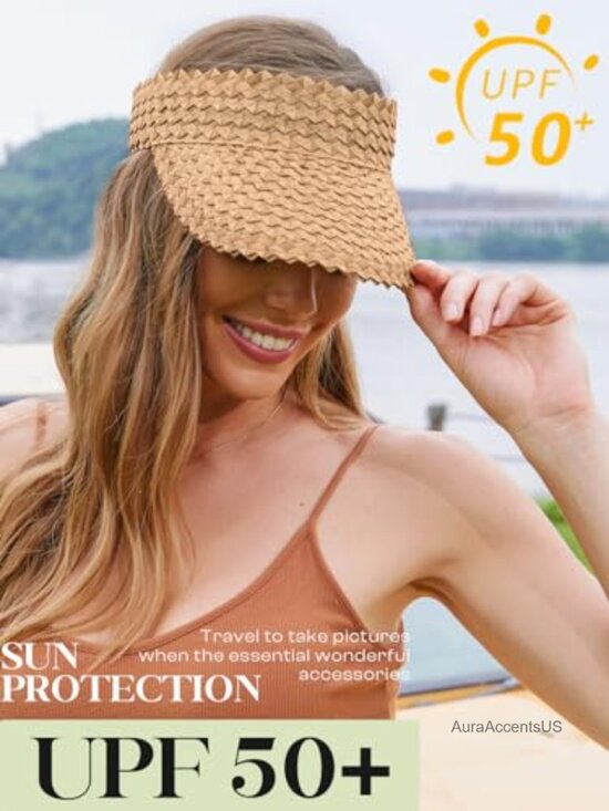 Straw Sun Visor Wide Brim Floppy Hat Women Hand Woven main image 5